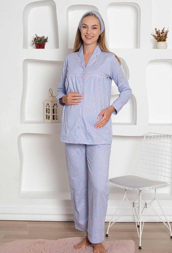 Mother's Dream Pamuklu Biyeli Düğmeli Hamile Lohusa Pijama Takımı - Image 1