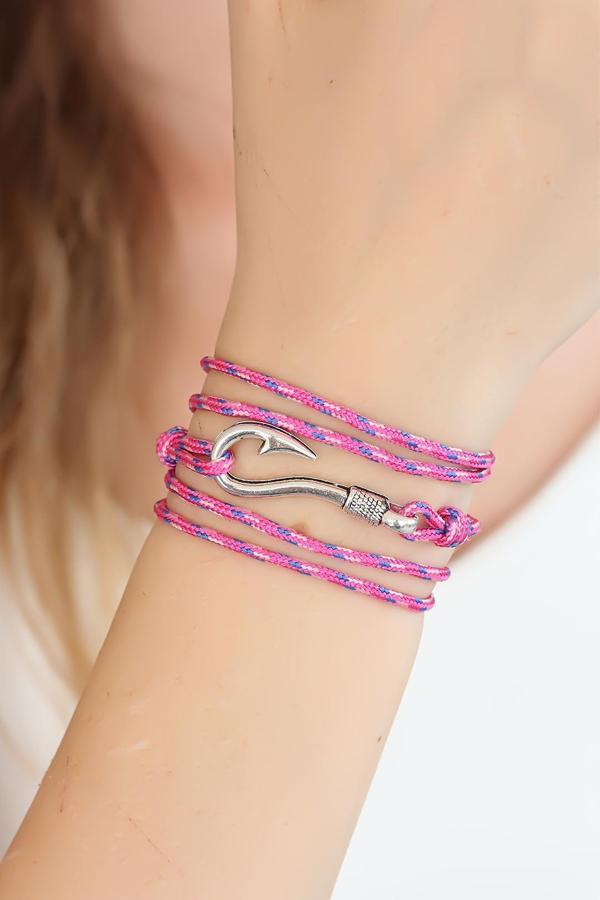 Karışık Desenli Pembe Renk Gümüş Metal Kancalı Bayan Çoklu Bileklik - EBJ250322W32166 - Image 1