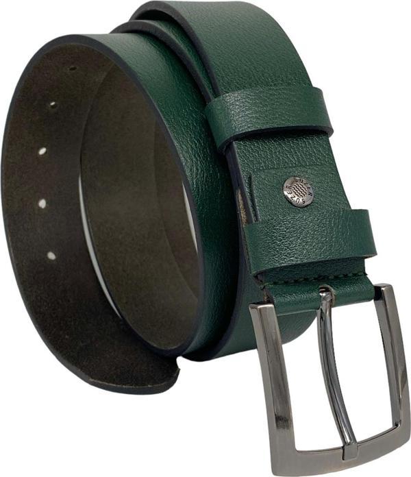 Yeşil Hakiki Deri Damar Desenli 4 cm.lik Unisex Spor Kemer - Image 1