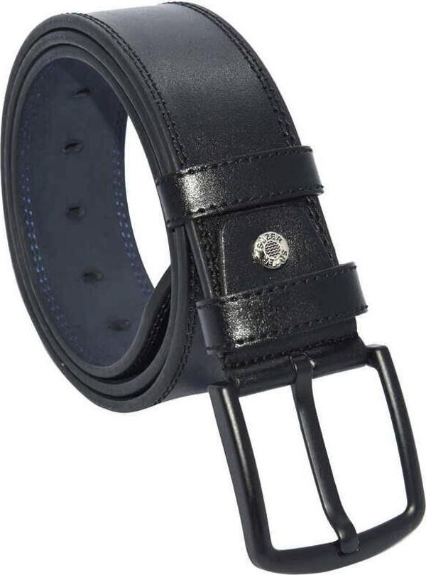 Siyah Suni Deri Çift Dikişli Model 4.5 cm.lik Unisex Spor Kemer - Image 1