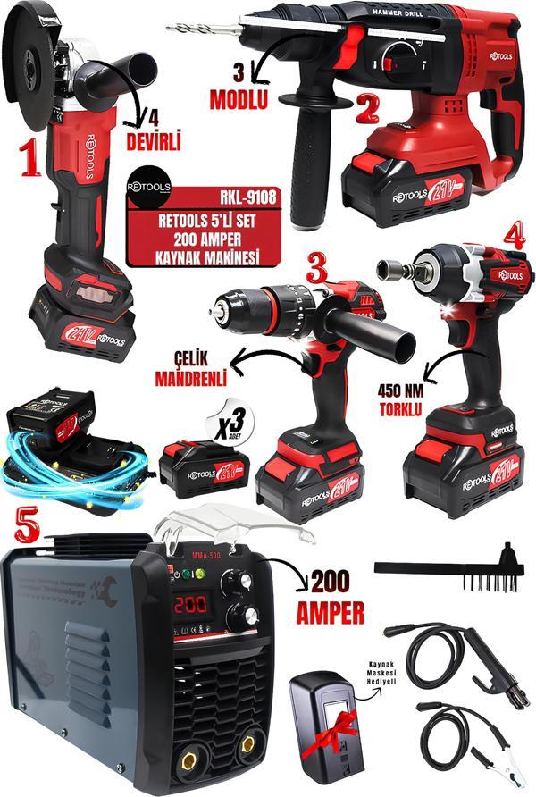 RETOOLS 5’Lİ SET 200 AMPER KAYNAK MAKİNELİ - Image 1