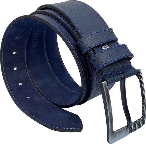 Lacivert Suni Deri Mavi Dikişli Model 4.5 Cm.lik Unisex Spor Kemer  - Image 1