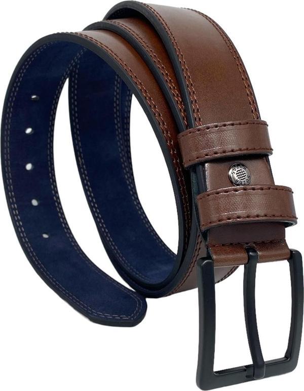 Kahverengi Büyük Beden Suni Deri Çift Dikişli 4 cm.lik Erkek Spor Kemer - Image 1