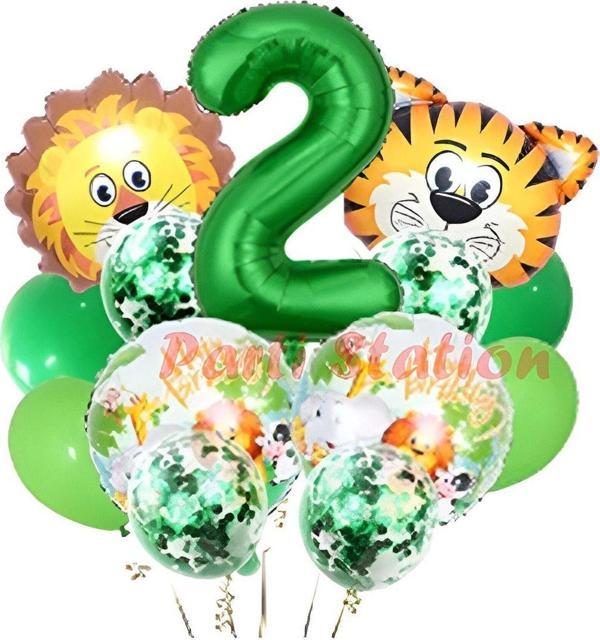 Parti Station Safari Konsept Balon Seti 2 Yaş Safari Jungle Parti Doğum Günü Balon Karşılama Set Yeşil Rakam Balon - Image 1