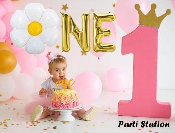 Parti Station Papatya Konsept One 1 Yaş Doğum Günü Parti Balon Set Papatya One Folyo Balon - Image 1