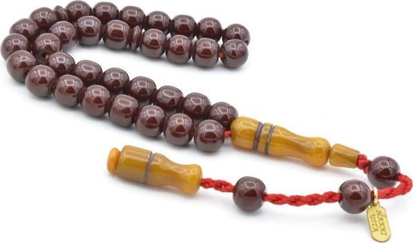 Hakkı Usta İmzalı Küre Kesim Bilek Boy Bordo Sıkma Kehribar Tesbih - Image 1