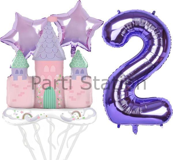 Parti Station Prenses Konsept 2 Yaş Mor Renk Rakam Balon Set Prenses Evi Şato Balon Konsept Doğum Günü Balon Set - Image 1