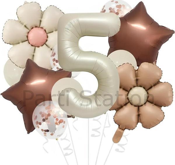 Parti Station Retro Renk Papatya Konsept 5 Yaş Balon Set Retro Renk Tema Doğum Günü Parti Balon Set - Image 1