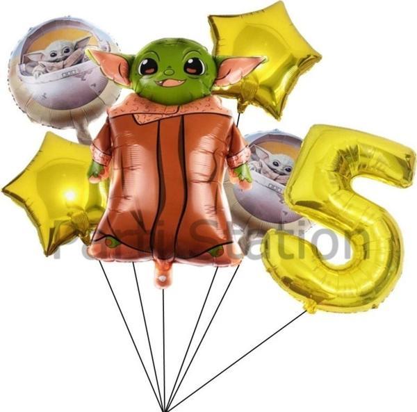 Parti Station Star Wars Yoda 5 Yaş Altın Rakam Balon Set Yıldız Savaşları Yoda Konsept Doğum Günü Balon Set - Image 1