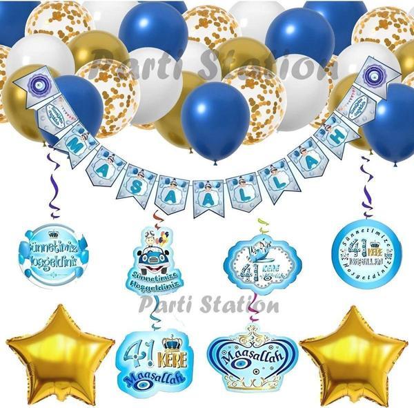 Parti Station Sünnet Balon Seti Maşallah Yazısı Sünnet Parti Balon Set Maşallah Banner Gold Yıldız Parti Seti - Image 1