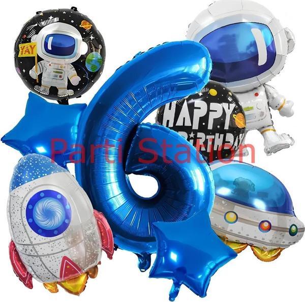 Parti Station Astronot Uzay 6 Yaş Balon Set Konsept Uzay Roketi Balon Uzay Mekiği Balon Space Concept Balloon Set - Image 1
