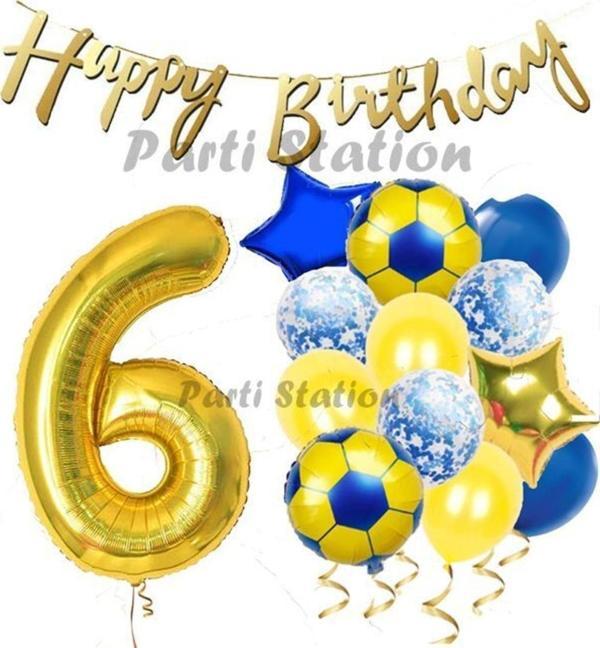 Parti Station Balon Set Sarı Lacivert 6 Yaş Balon Set Futbol Balon Set Doğum Günü Balon Set - Image 1