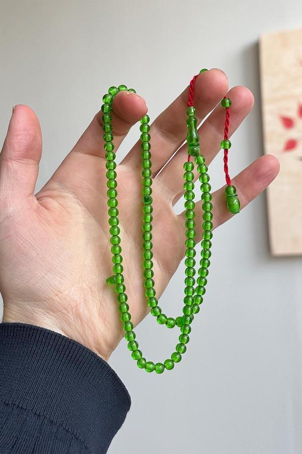 99'luk Yeşil Renk Küçük Boy Ateş Kehribar Tesbih - Image 1