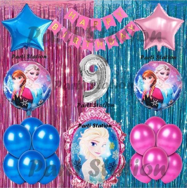 Parti Station Frozen Elsa Balon Set 9 Yaş Karlar Ülkesi Frozen Elsa Pembe Konsept Doğum Günü Parti Balon Set - Image 1