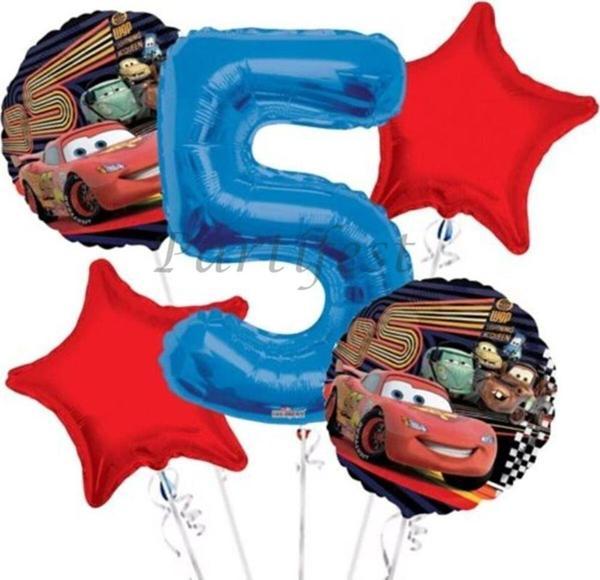 Parti Station Arabalar Şimşek Mcqueen 5 Yaş Balon Set Cars Folyo Balon Set Konsept Doğum Günü Set Yaş Balon - Image 1