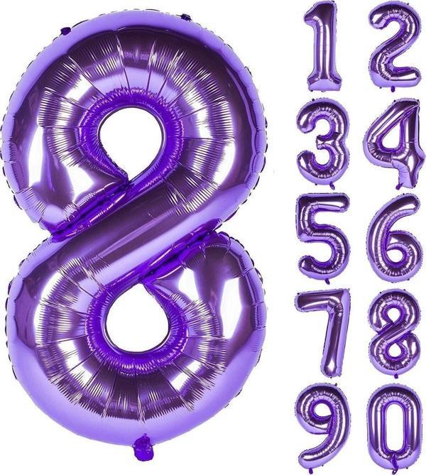 Parti Station 8 Yaş Mor Renk Rakam Folyo Balon 8 Sekiz Rakam Mor Renk Helyum Uçan Folyo Balon 76 Cm Rakam Balon - Image 1