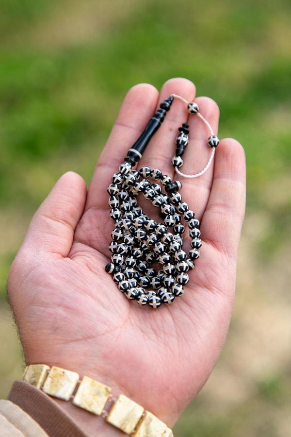 Sanatsal Cep Boy Gümüş Sarmal İşleme 99'luk Kuka Tesbih - Image 1