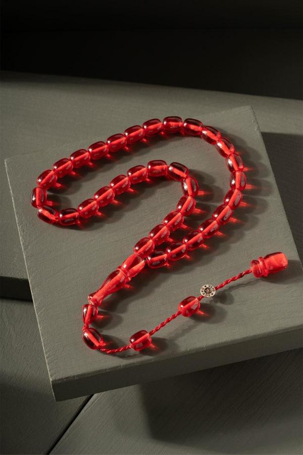 Bilek Boy Şükrü Baba İmzalı Kırmızı Ateş Kehribar Tesbih - Image 1