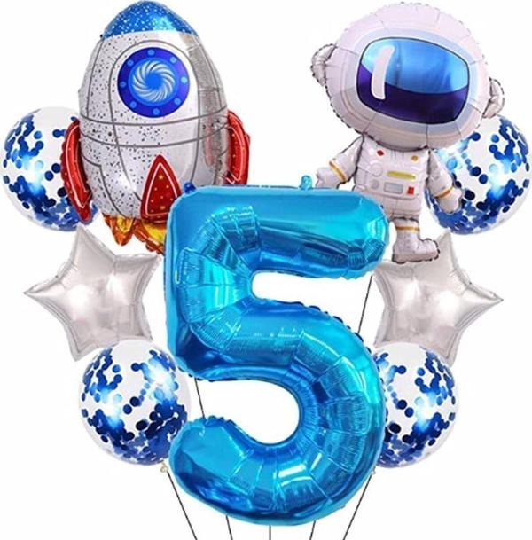 Parti Station Uzay Kozmik Galaksi Astronot Roket 5 Yaş Balon Set Uzay Astronot Konsept Doğum Günü Set - Image 1