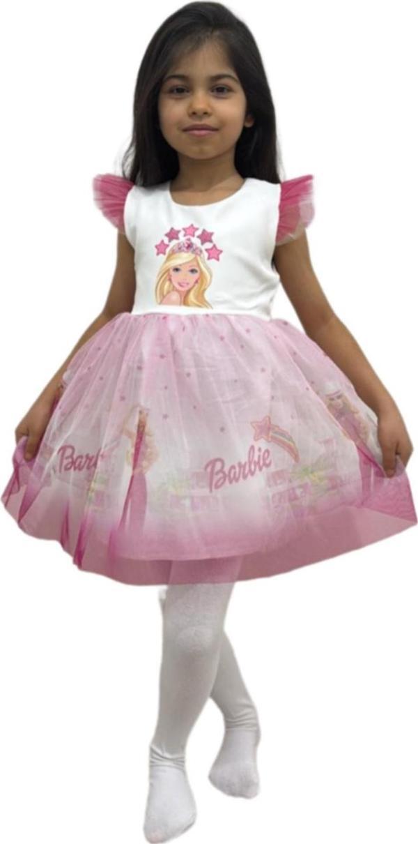 Barbie Baskılı  Kız Elbise 2/5  yaş - Image 1