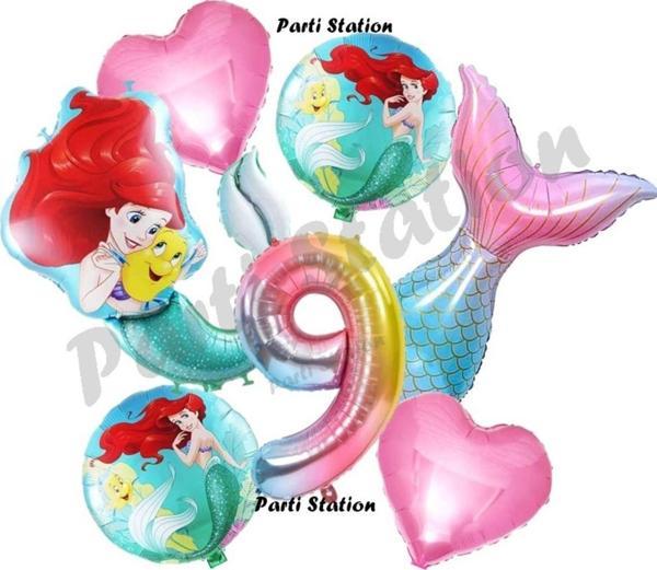 Parti Station Küçük Deniz Kızı Ariel 9 Yaş Balon Set Little Mermaid Balloon Set Deniz Kızı Ariel Doğum Günü Set - Image 1