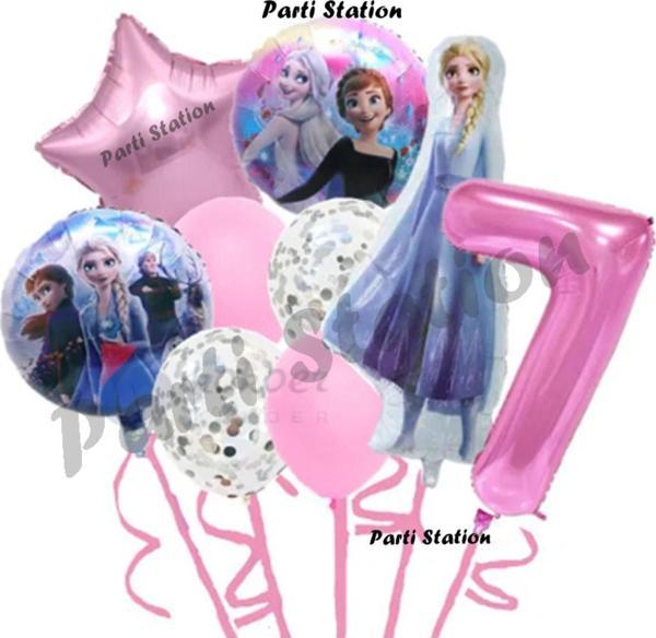 Parti Station Karlar Ülkesi Frozen Elsa 7 Yaş Pembe Renk Doğum Günü Konsept Balon Set Frozen Elsa Doğum Günü Seti - Image 1