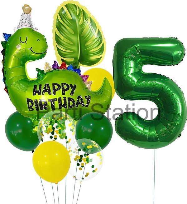 Parti Station Yeşil Dinozor Konsept 5 Yaş Balon Set Jurassic Dinozor Tema Doğum Günü Folyo Balon Set - Image 1