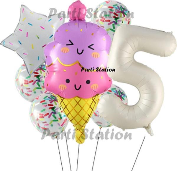 Parti Station Dondurma İce Cream Konsept Doğum Günü 5 Yaş Balon Set Yaz Tema Sevimli Dondurma Folyo Balon Set - Image 1