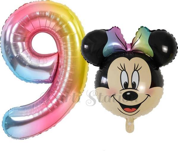 Parti Station Minnie Mouse 9 Yaş Balon Set Minnie Mouse Konsept Balon Ve Rengarenk Rakam Balon Set - Image 1