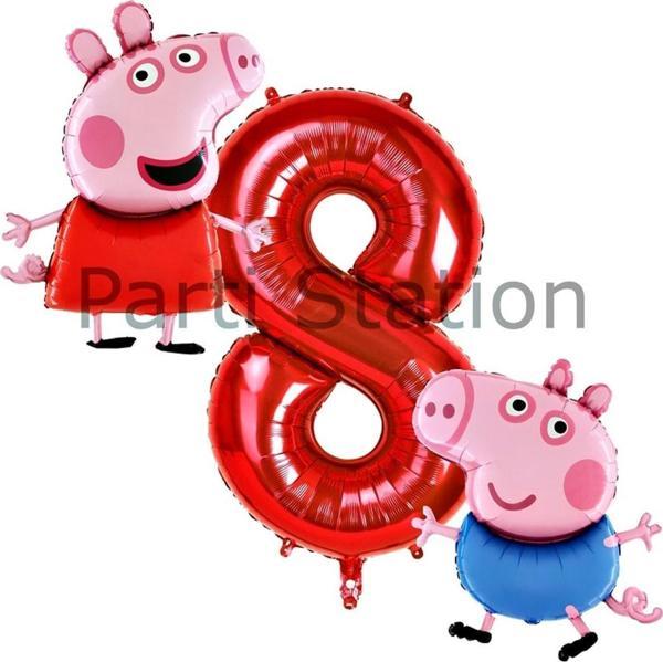 Parti Station Peppa Pig Konsept 8 Yaş Balon Set Pembe Domuz Peppa Pig George Tema Doğum Günü Folyo Balon Set - Image 1