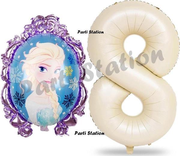 Parti Station Frozen Balon 8 Yaş Doğum Günü Set Frozen Elsa Konsept Balon Ve Krem Rakam Balon Doğum Günü Set - Image 1