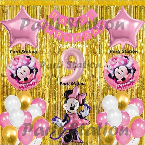Parti Station Minnie Mouse Balon Set 9 Yaş Minnie Mouse Konsept Doğum Günü Parti Balon Set - Image 1