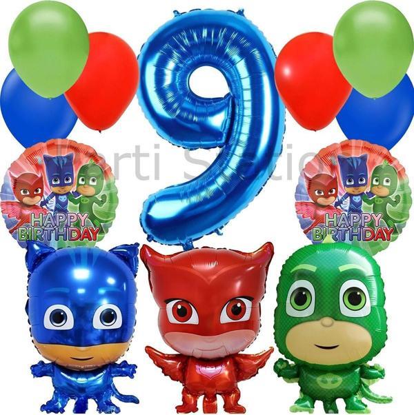 Parti Station Pijamaskeliler 9 Yaş Balon Seti Pjmasks Konsept Helyum Balon Set Pijamaskeli Doğum Günü Set - Image 1