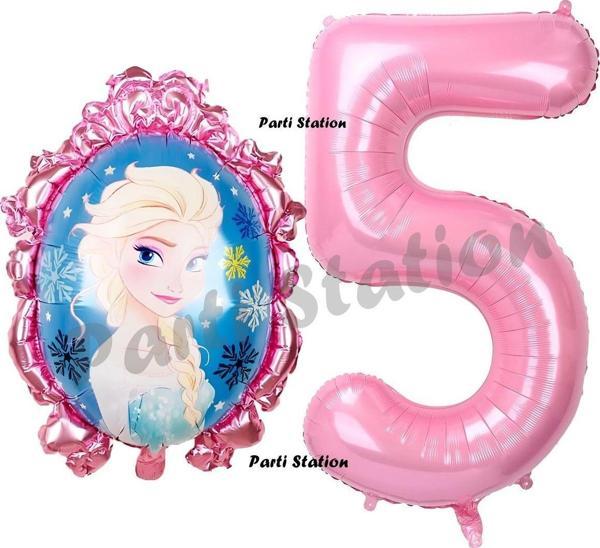 Parti Station Frozen Balon 5 Yaş Doğum Günü Set Karlar Ülkesi Konsept Balon Ve Pembe Rakam Balon Doğum Günü Set - Image 1