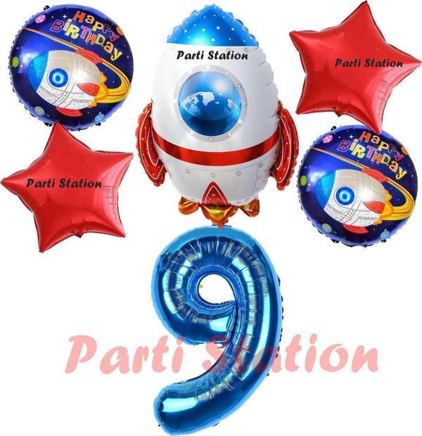 Parti Station Roket Uzay Astronot Konsept 9 Yaş Balon Set Uzay Roketi Ve Yıldız Balon Doğum Günü Balon Set - Image 1