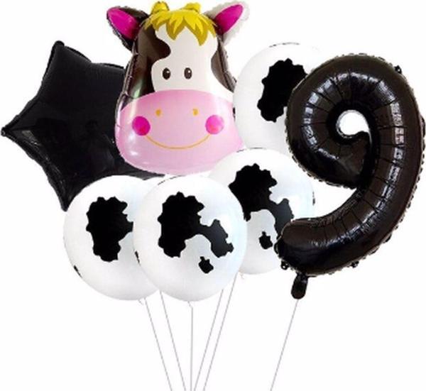 Parti Station Safari Inek 9 Yaş Balon Set Yıldız Balon Folyo Set Safari Inek Konsept Doğum Günü Set Yaş Balon Set - Image 1
