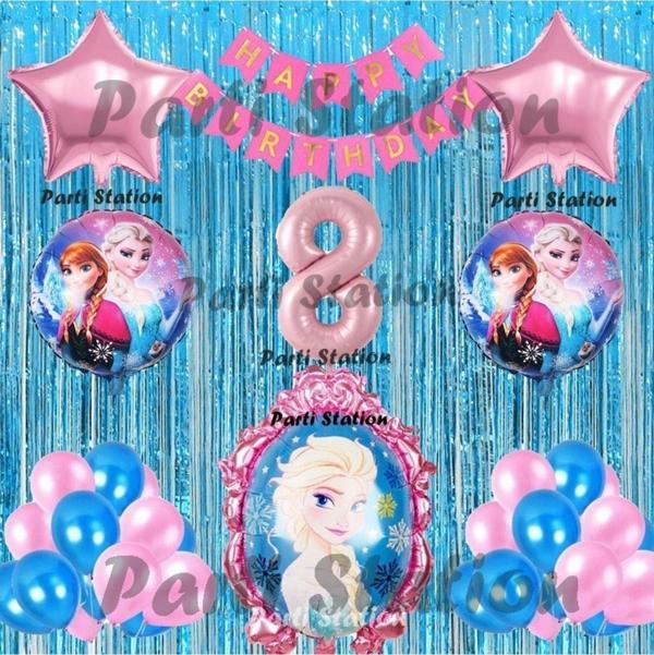 Parti Station Frozen Elsa Balon Set 8 Yaş Karlar Ülkesi Frozen Elsa Mavi Konsept Doğum Günü Parti Balon Set - Image 1