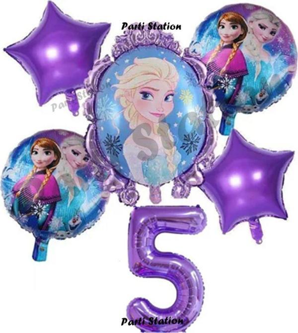 Parti Station Frozen Karlar Ülkesi Elsa Konsept Doğum Günü Balon Set 5 Yaş Elsa Karlar Ülkesi Mor Balon Set - Image 1