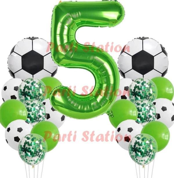 Parti Station Futbol Maç Konsept Yeşil Rakam 5 Yaş Balon 76 Cm Futbol Konsept Yeşil Parti Doğum Günü Balon Seti - Image 1