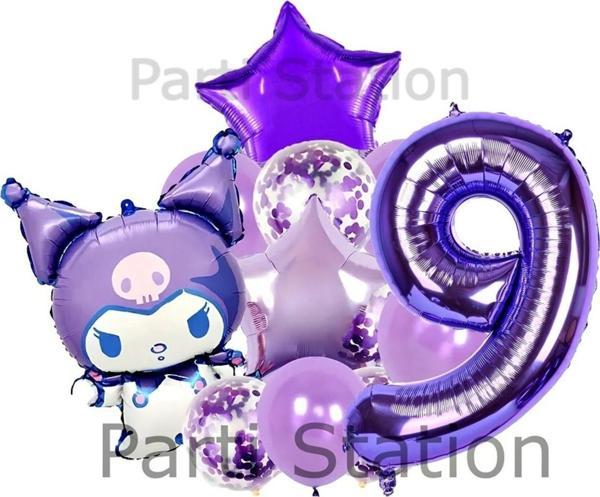 Parti Station Sanrio Kuromi 9 Yaş Mor Balon Set Anime Hello Kitty Kuromi Konsept Doğum Günü Balon Set - Image 1
