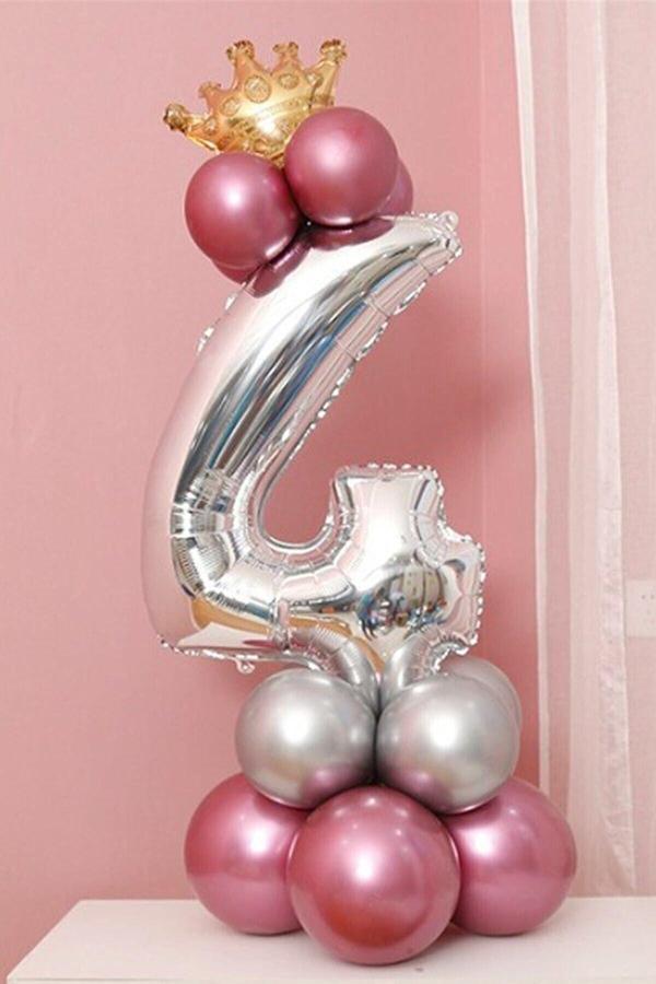 Parti Station 4 Yaş Krom Pembe Gümüş Renkler Altın Taçlı Balon Seti - Image 1