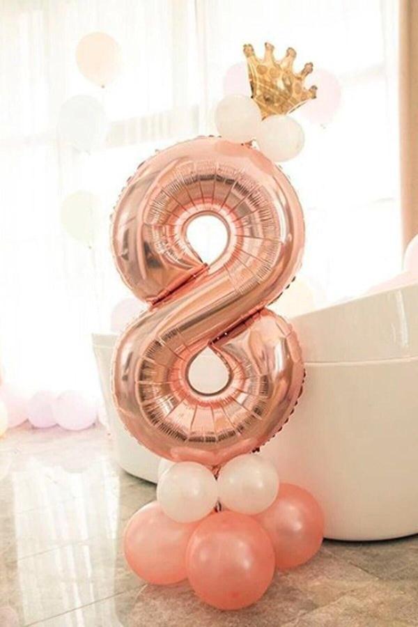 Parti Station 8 Yaş Rose Gold Rakam Balon Altın Kral Taçlı Balon Seti - Image 1
