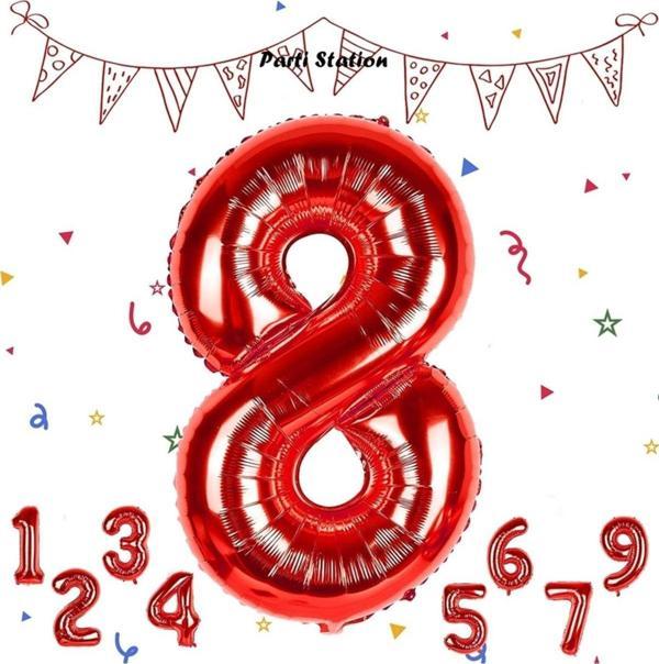 Parti Station Rakam Folyo Balon Kırmızı Rakam Balon Kırmızı 8 Yaş Balon 76 Cm Sayı Balon Uçan Balon Helyum Balon - Image 1