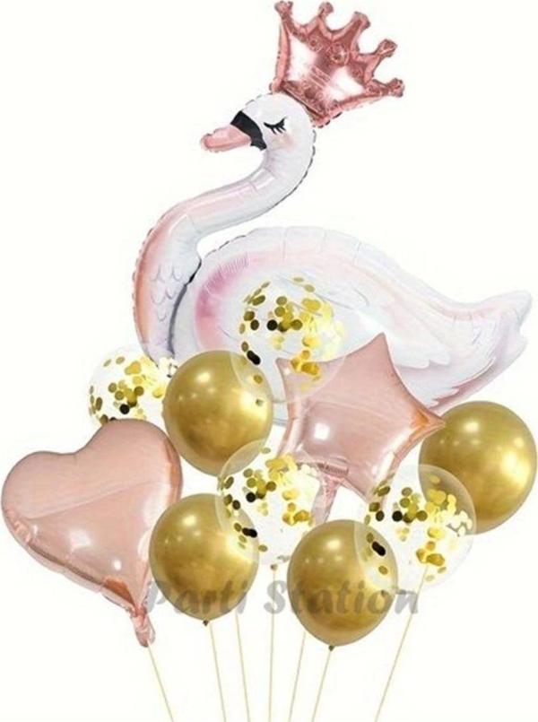 Parti Station Beyaz Kuğu Konsept Sevimli Kuğu Balon Set Pink Swan Balloon Birthday Party Set - Image 1