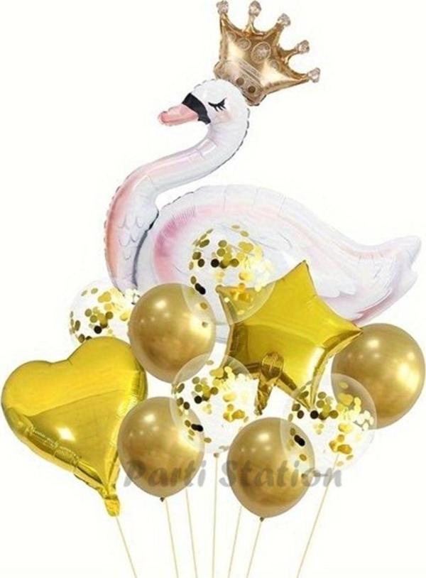 Parti Station Beyaz Kuğu Konsept Sevimli Kuğu Balon Set Swan Balloon Birthday Party Set - Image 1