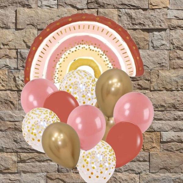 Parti Station Boho Gökkuşağı Balon Set Gökkuşağı Konsept Balon Buketi Bohem Doğum Günü Balon Set - Image 1