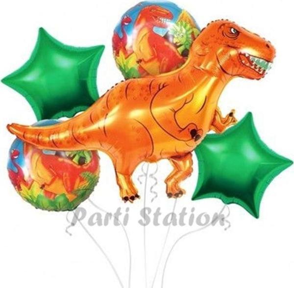 Parti Station Dinozor Konsept Turuncu T-Rex Dinozor  Balon Set Dinosaur Balloon Birthday Party Set - Image 1