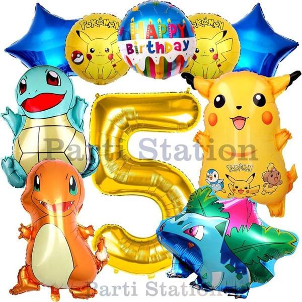 Parti Station Pokemon Konsept 5 Yaş Doğum Günü Balon Set Pokemon Pikaçu Balbazar Çarmender Sikörtıl Balon - Image 1