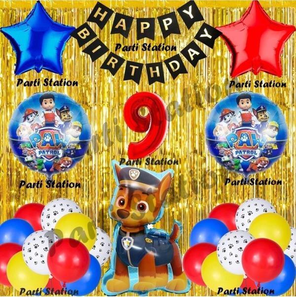 Parti Station Paw Patrol Balon Set 9 Yaş Paw Petrol Chase Kırmızı Konsept Doğum Günü Parti Folyo Balon Seti - Image 1