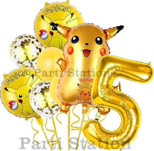 Parti Station Pokemon Pikachu Konsept 5 Yaş Doğum Günü Balon Set Pokemon Pikaçu Folyo Balon Set - Image 1